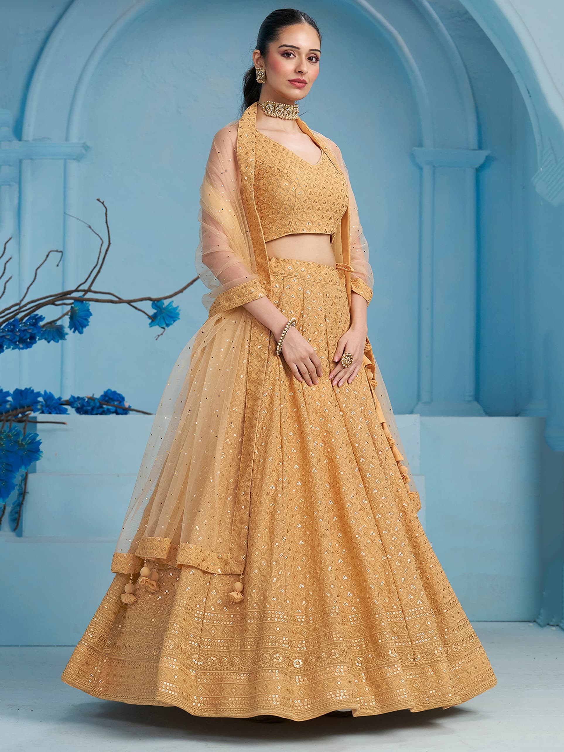 BEIGE GEORGETTE BRIDESMAID LEHENGA CHOLI