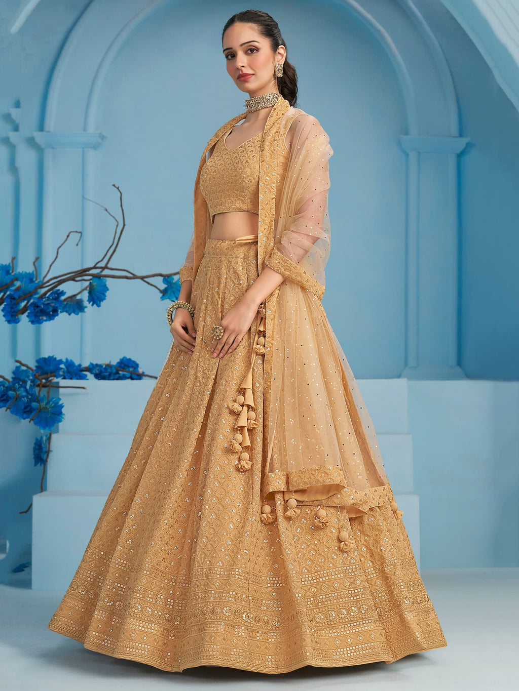 BEIGE GEORGETTE BRIDESMAID LEHENGA CHOLI