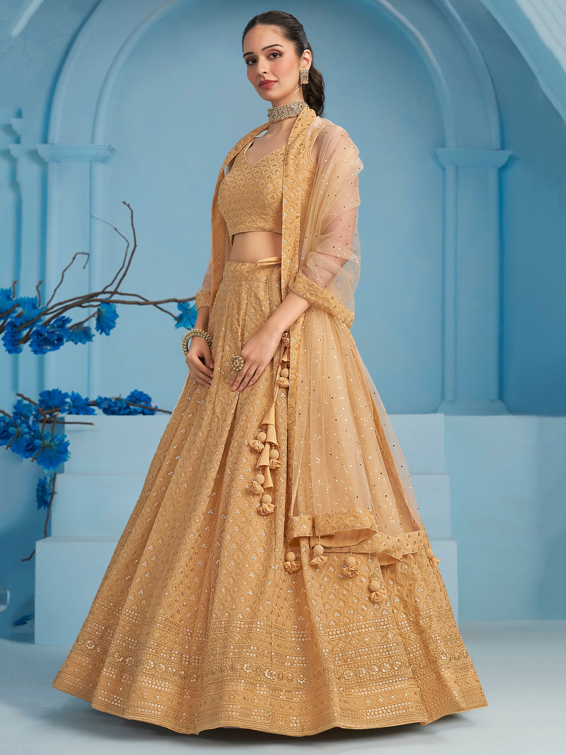BEIGE GEORGETTE BRIDESMAID LEHENGA CHOLI