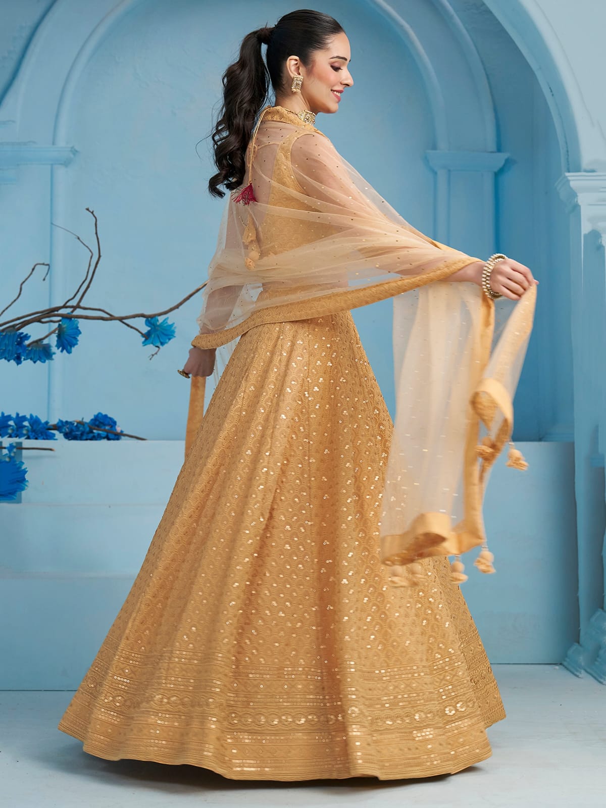 BEIGE GEORGETTE BRIDESMAID LEHENGA CHOLI