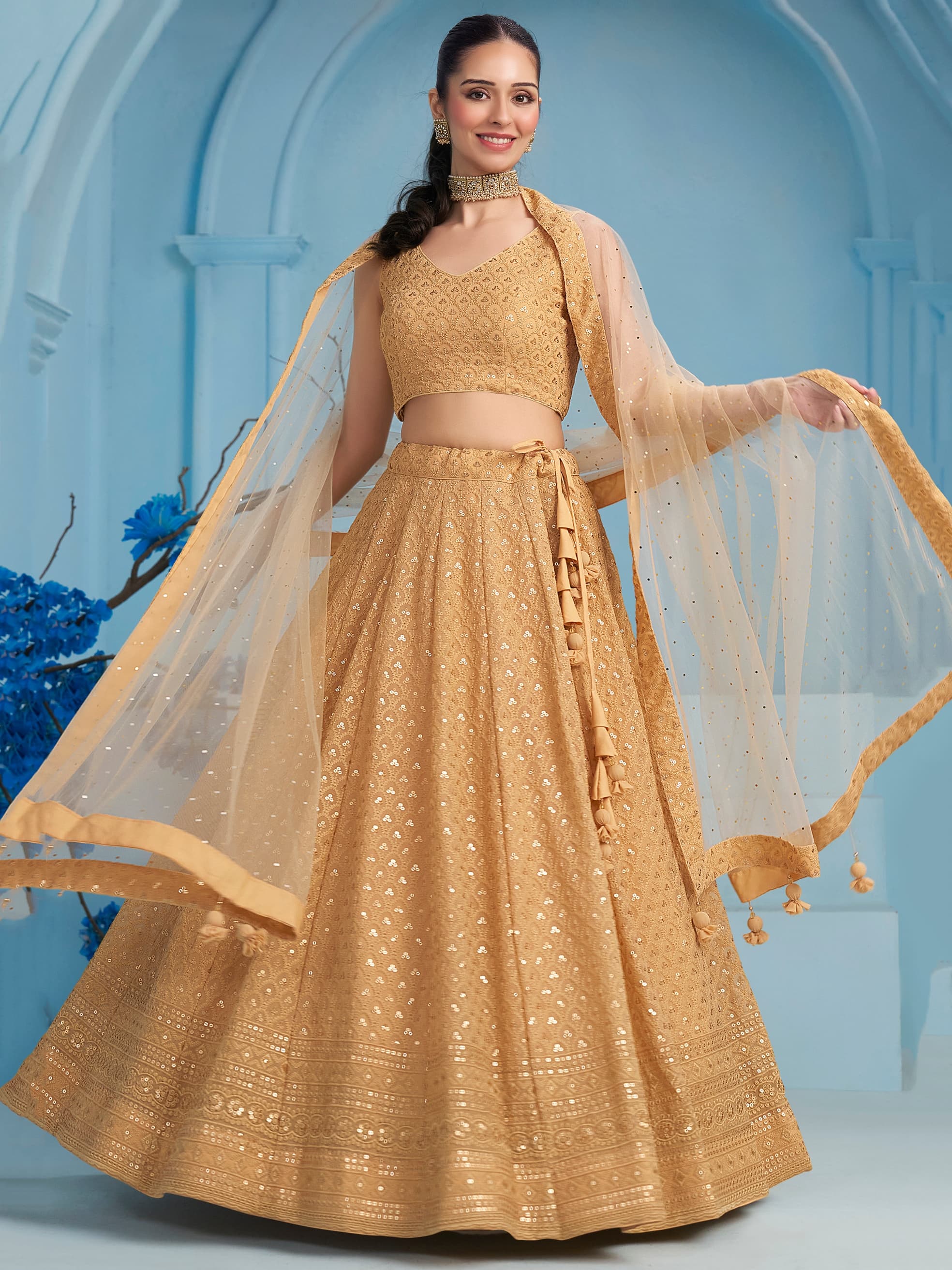 BEIGE GEORGETTE BRIDESMAID LEHENGA CHOLI