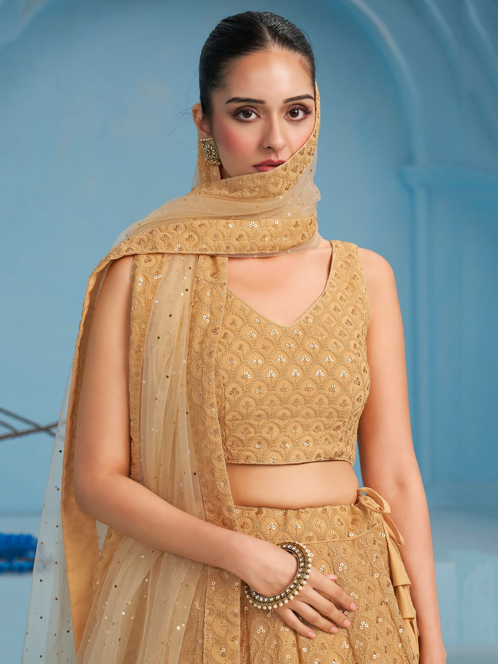 BEIGE GEORGETTE BRIDESMAID LEHENGA CHOLI