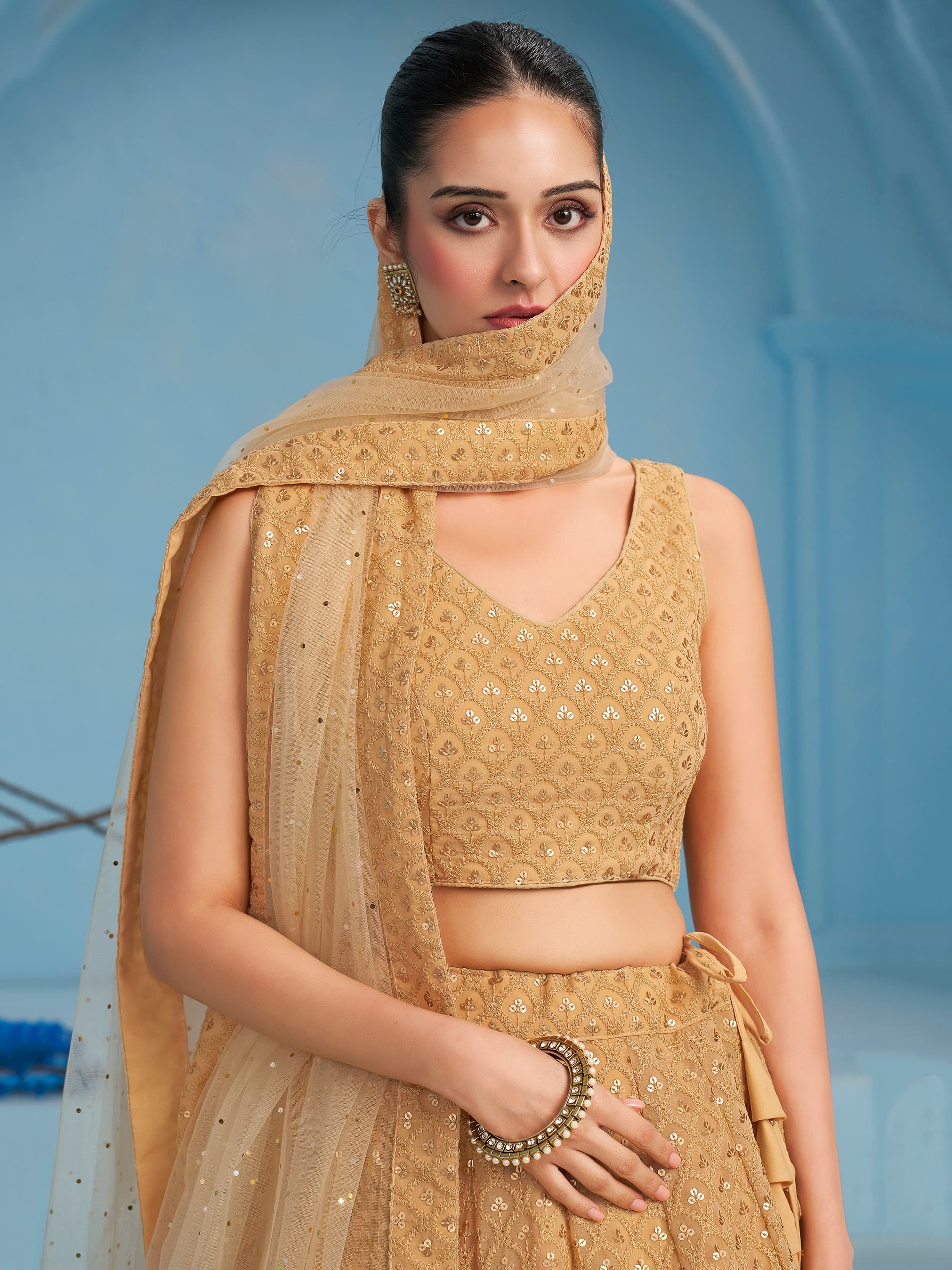 BEIGE GEORGETTE BRIDESMAID LEHENGA CHOLI