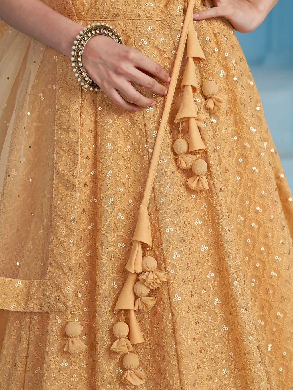 BEIGE GEORGETTE BRIDESMAID LEHENGA CHOLI