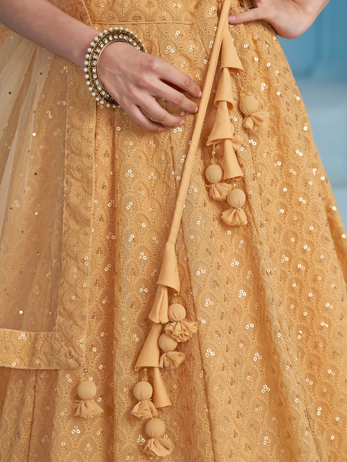 BEIGE GEORGETTE BRIDESMAID LEHENGA CHOLI