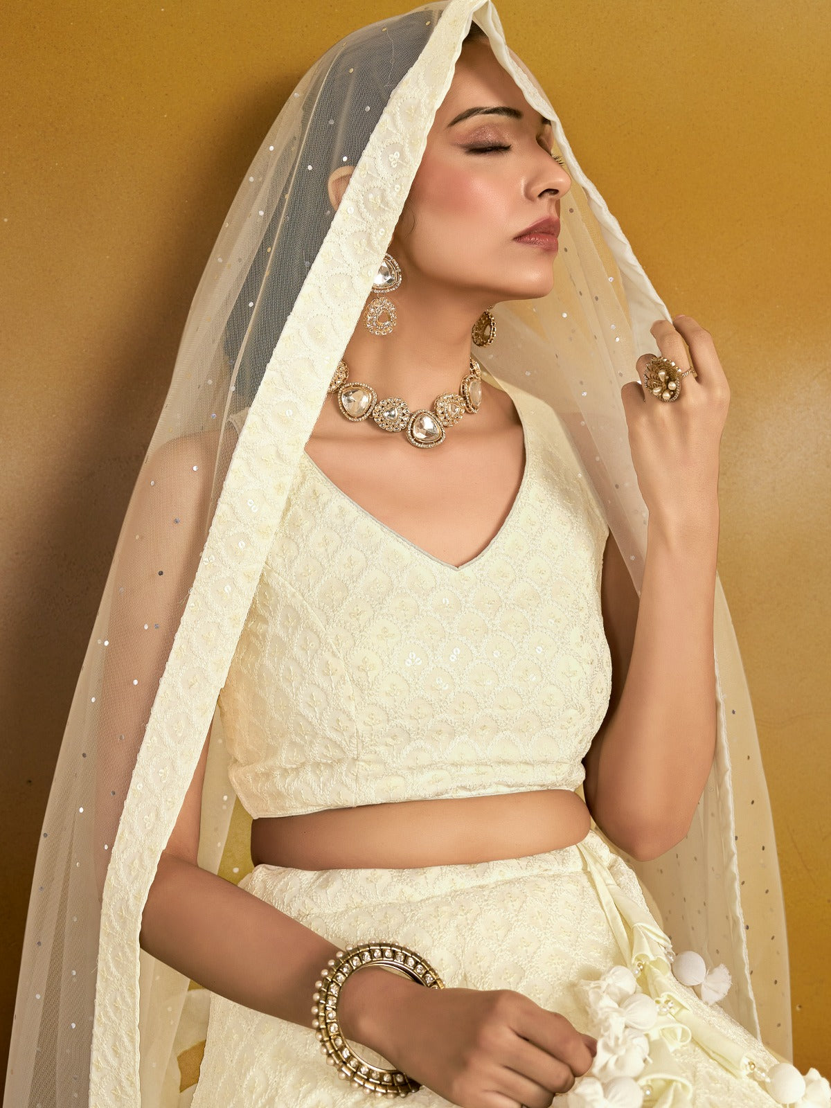 CREAM WHITE GEORGETTE BRIDESMAID LEHENGA CHOLI