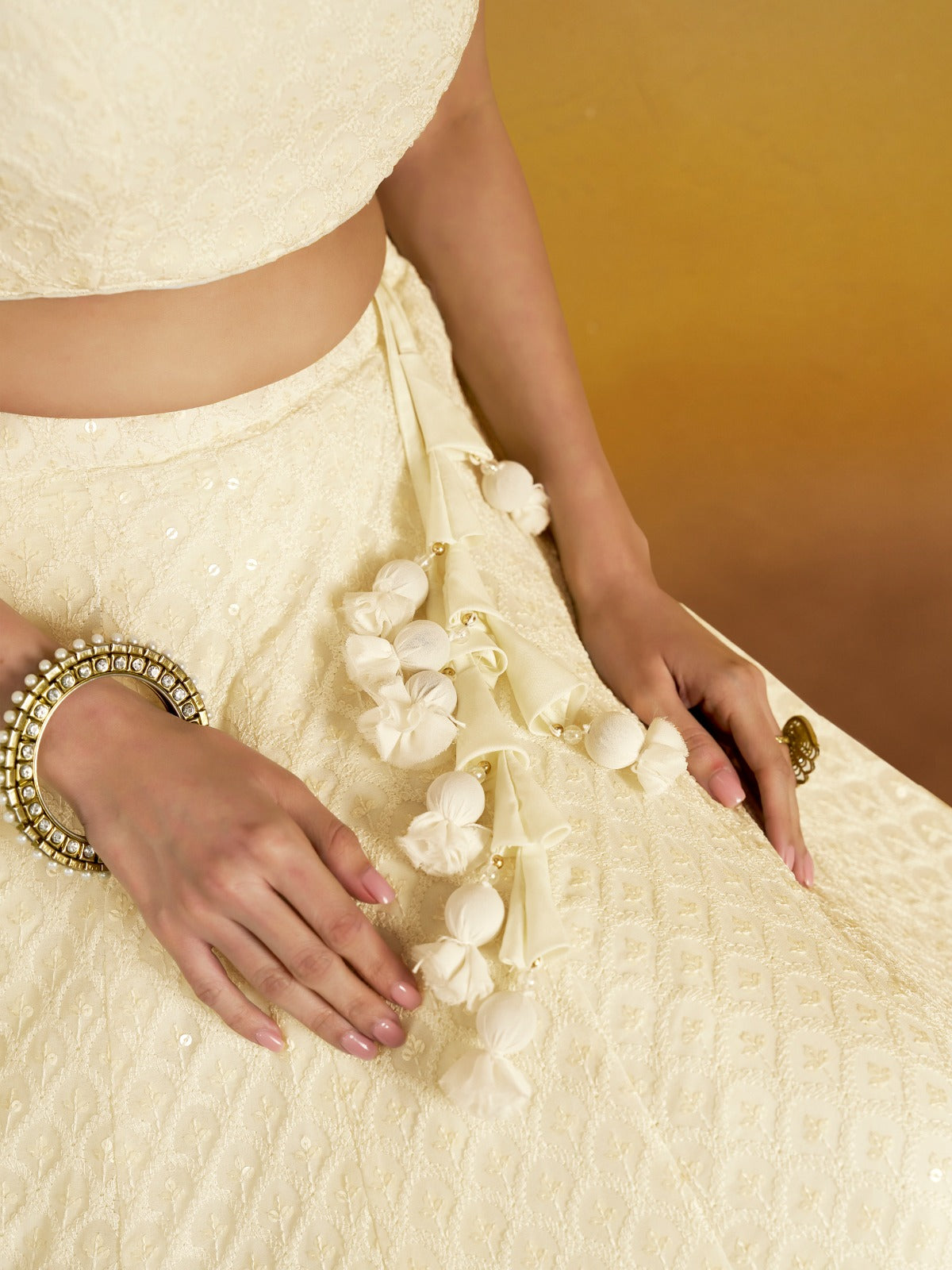 CREAM WHITE GEORGETTE BRIDESMAID LEHENGA CHOLI