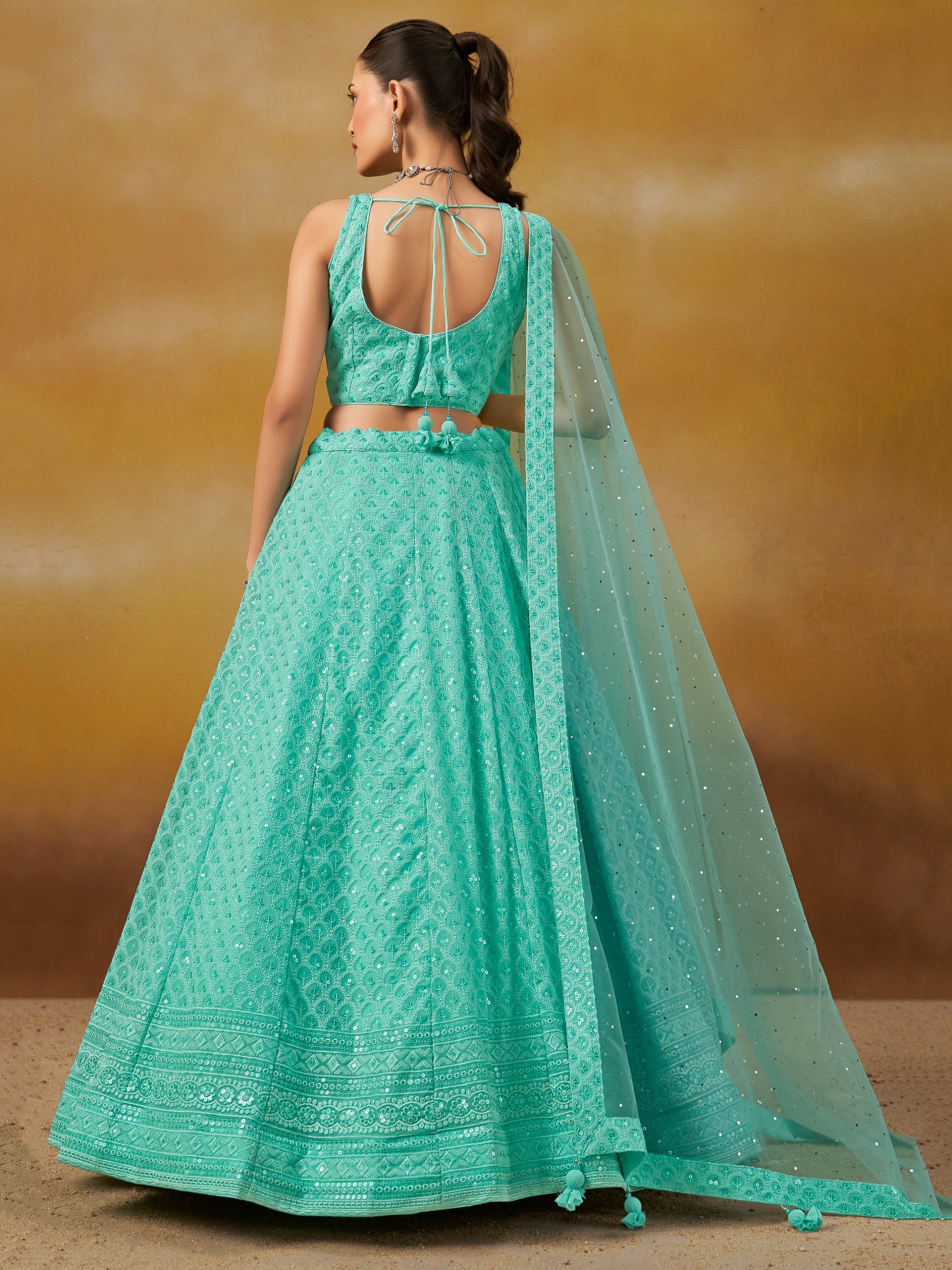 TEAL BLUE GEORGETTE BRIDESMAID LEHENGA CHOLI