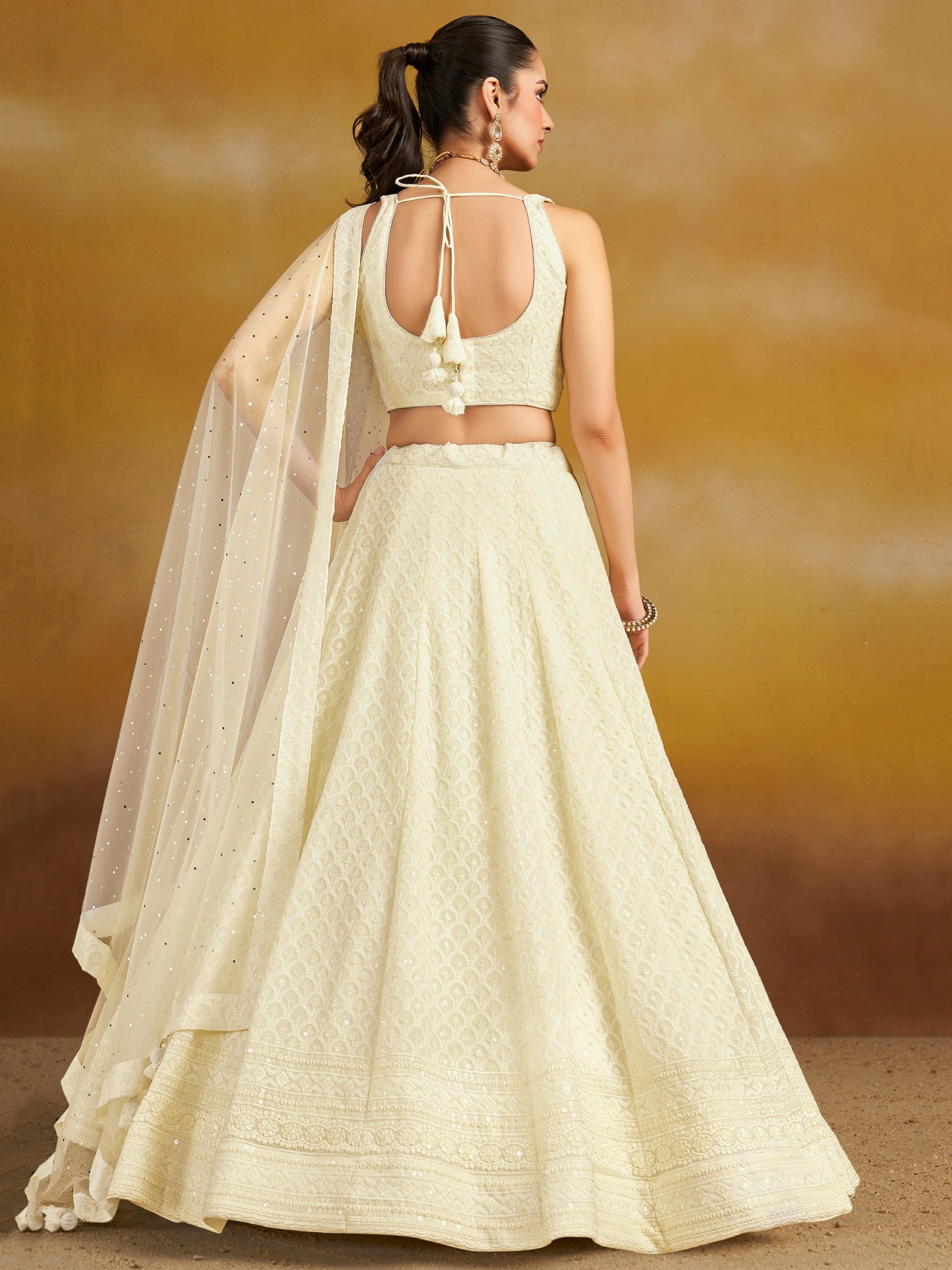 CREAM WHITE GEORGETTE BRIDESMAID LEHENGA CHOLI