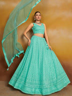 TEAL BLUE GEORGETTE BRIDESMAID LEHENGA CHOLI