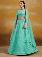 TEAL BLUE GEORGETTE BRIDESMAID LEHENGA CHOLI