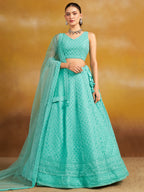 TEAL BLUE GEORGETTE BRIDESMAID LEHENGA CHOLI