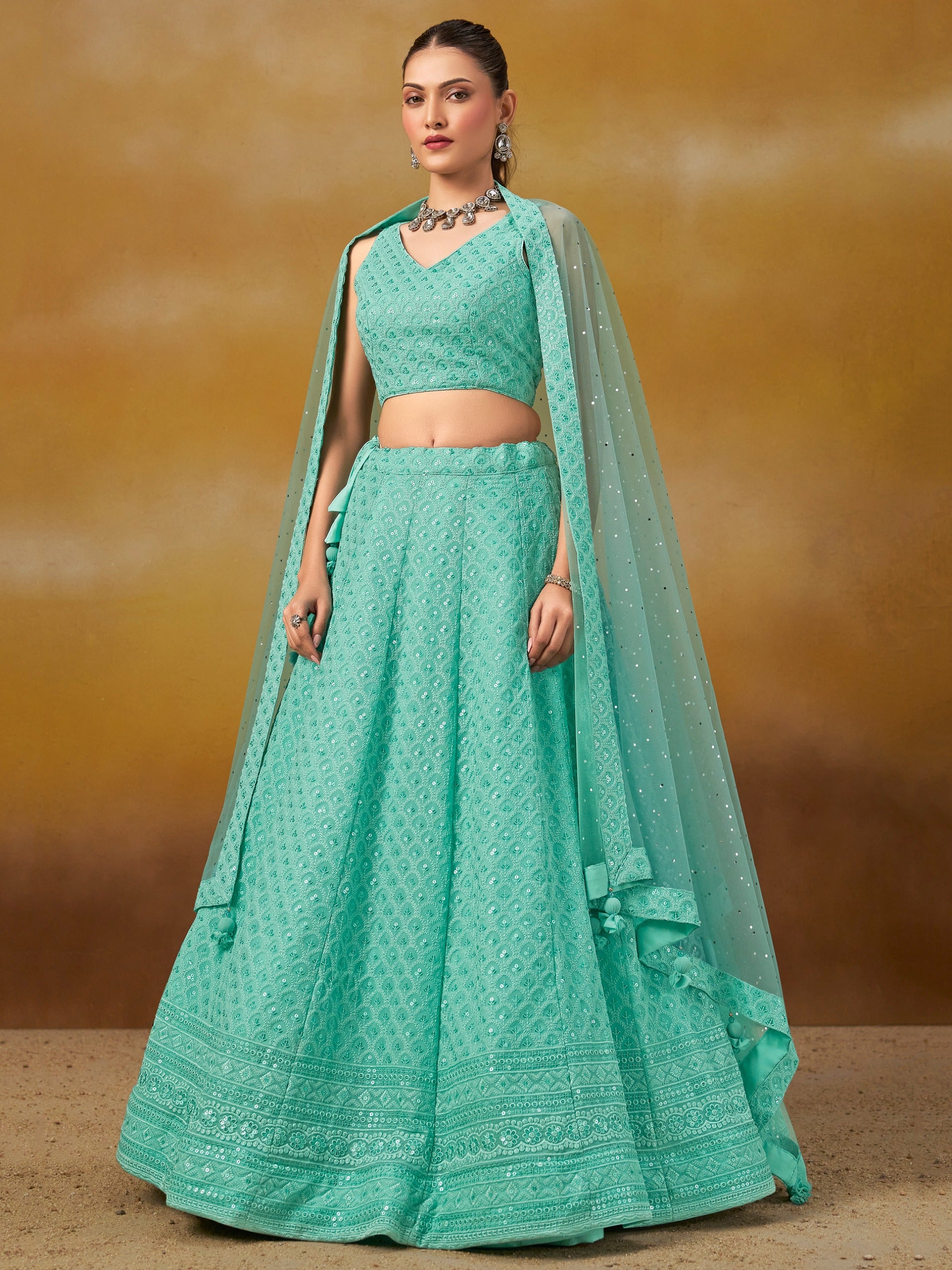 TEAL BLUE GEORGETTE BRIDESMAID LEHENGA CHOLI