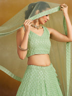 PARROT GREEN GEORGETTE BRIDESMAID LEHENGA CHOLI