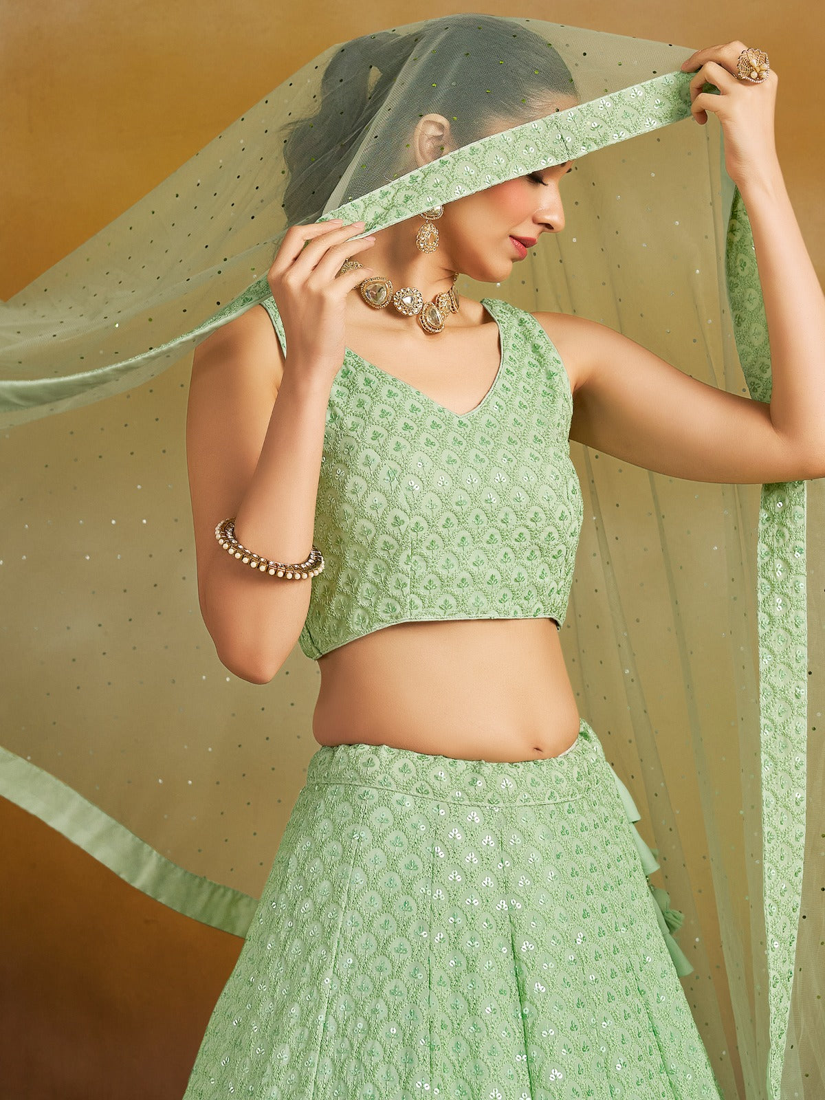 PARROT GREEN GEORGETTE BRIDESMAID LEHENGA CHOLI
