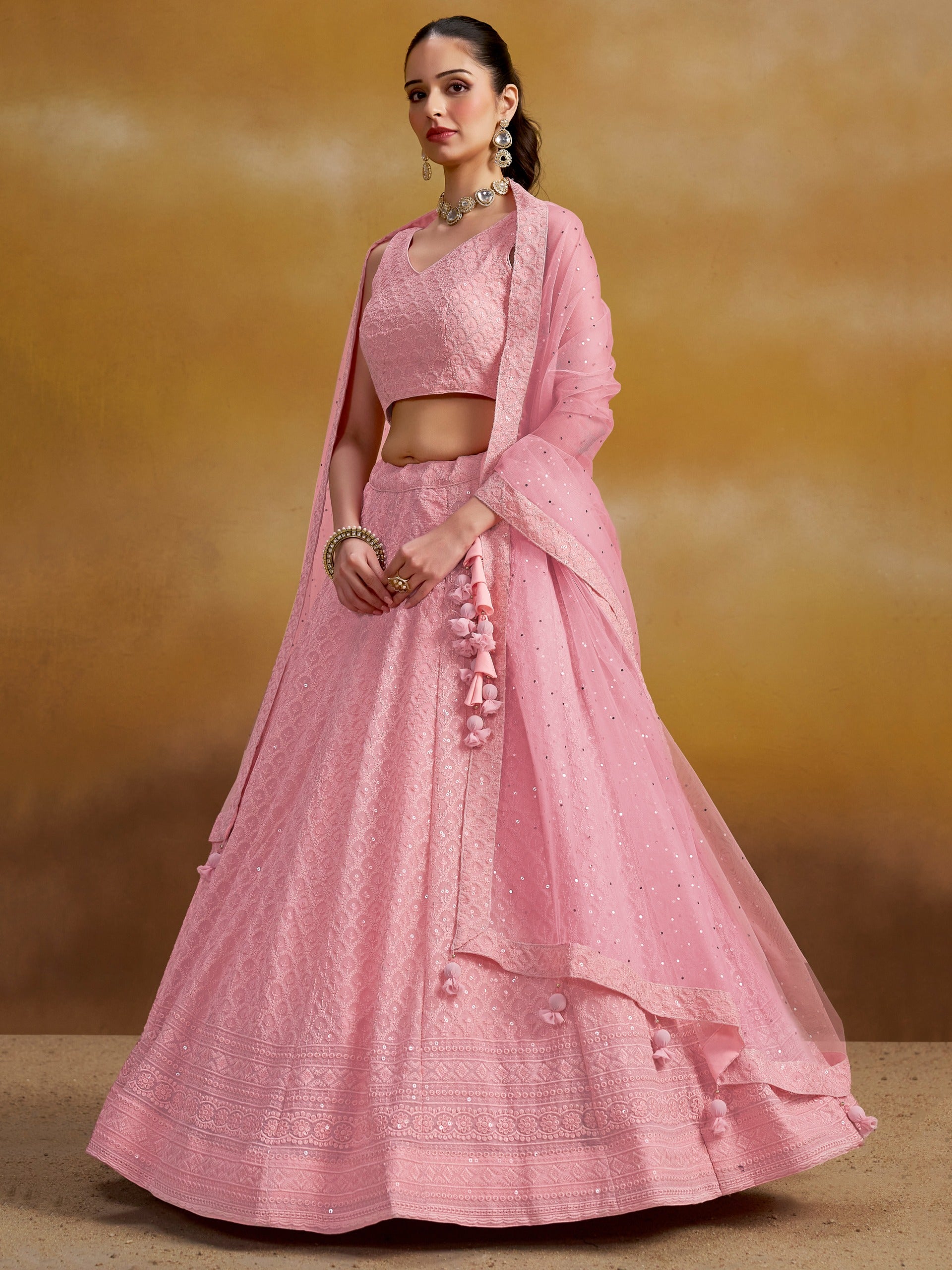 ROSE PINK GEORGETTE BRIDESMAID LEHENGA CHOLI