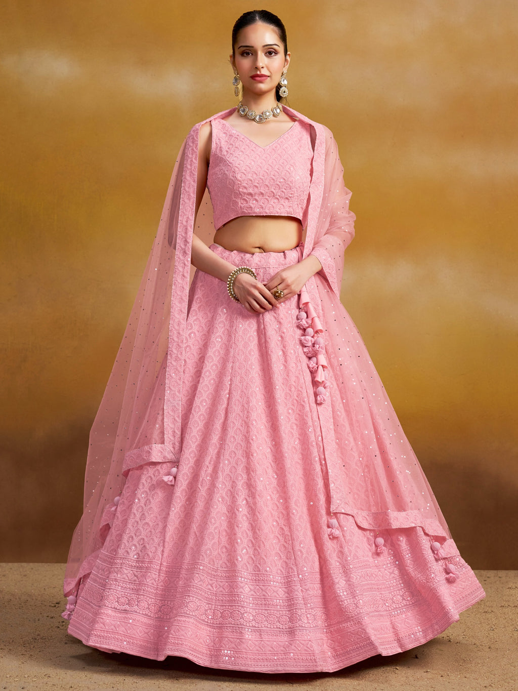 ROSE PINK GEORGETTE BRIDESMAID LEHENGA CHOLI