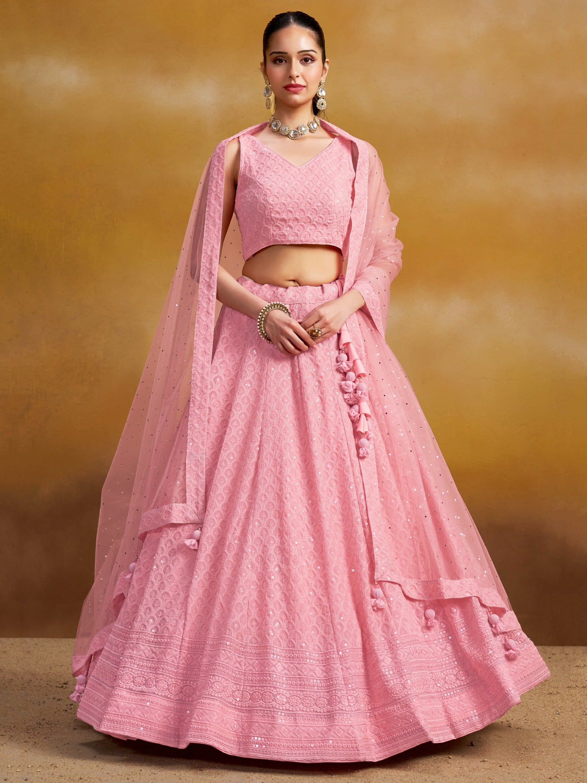 ROSE PINK GEORGETTE BRIDESMAID LEHENGA CHOLI