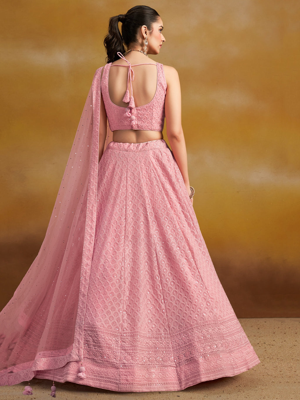 ROSE PINK GEORGETTE BRIDESMAID LEHENGA CHOLI