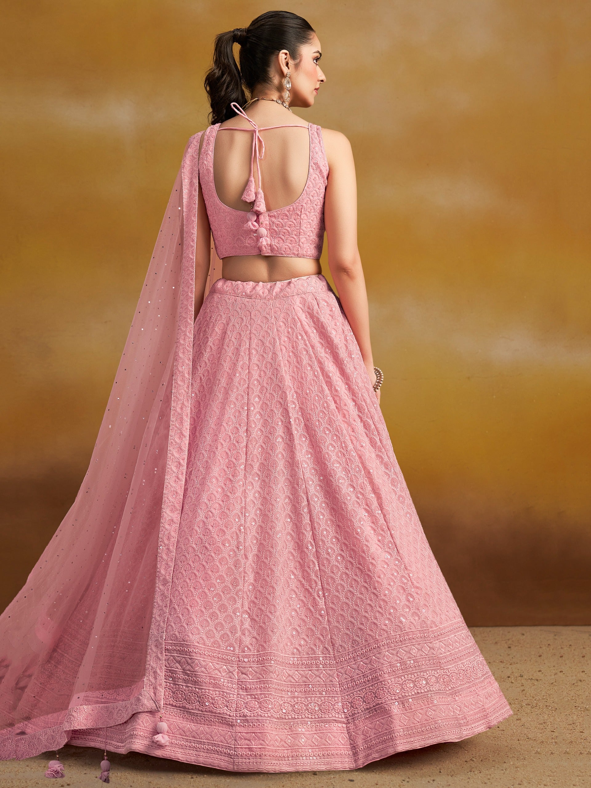 ROSE PINK GEORGETTE BRIDESMAID LEHENGA CHOLI