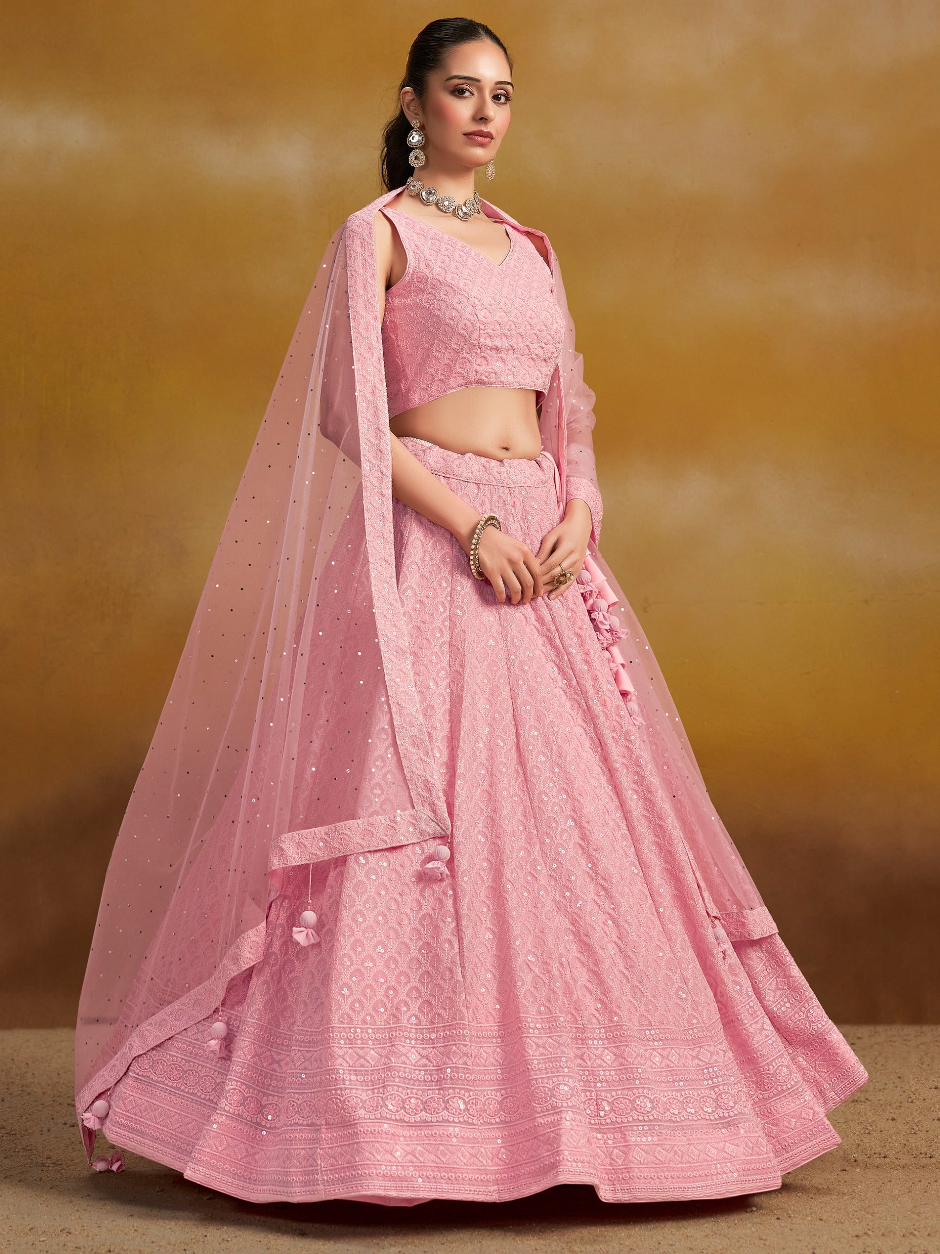 ROSE PINK GEORGETTE BRIDESMAID LEHENGA CHOLI