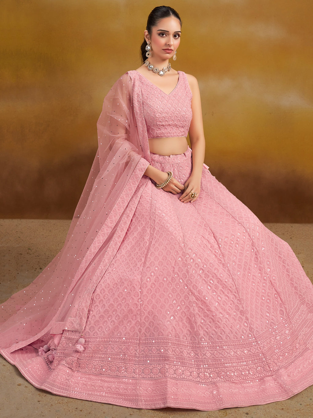 ROSE PINK GEORGETTE BRIDESMAID LEHENGA CHOLI