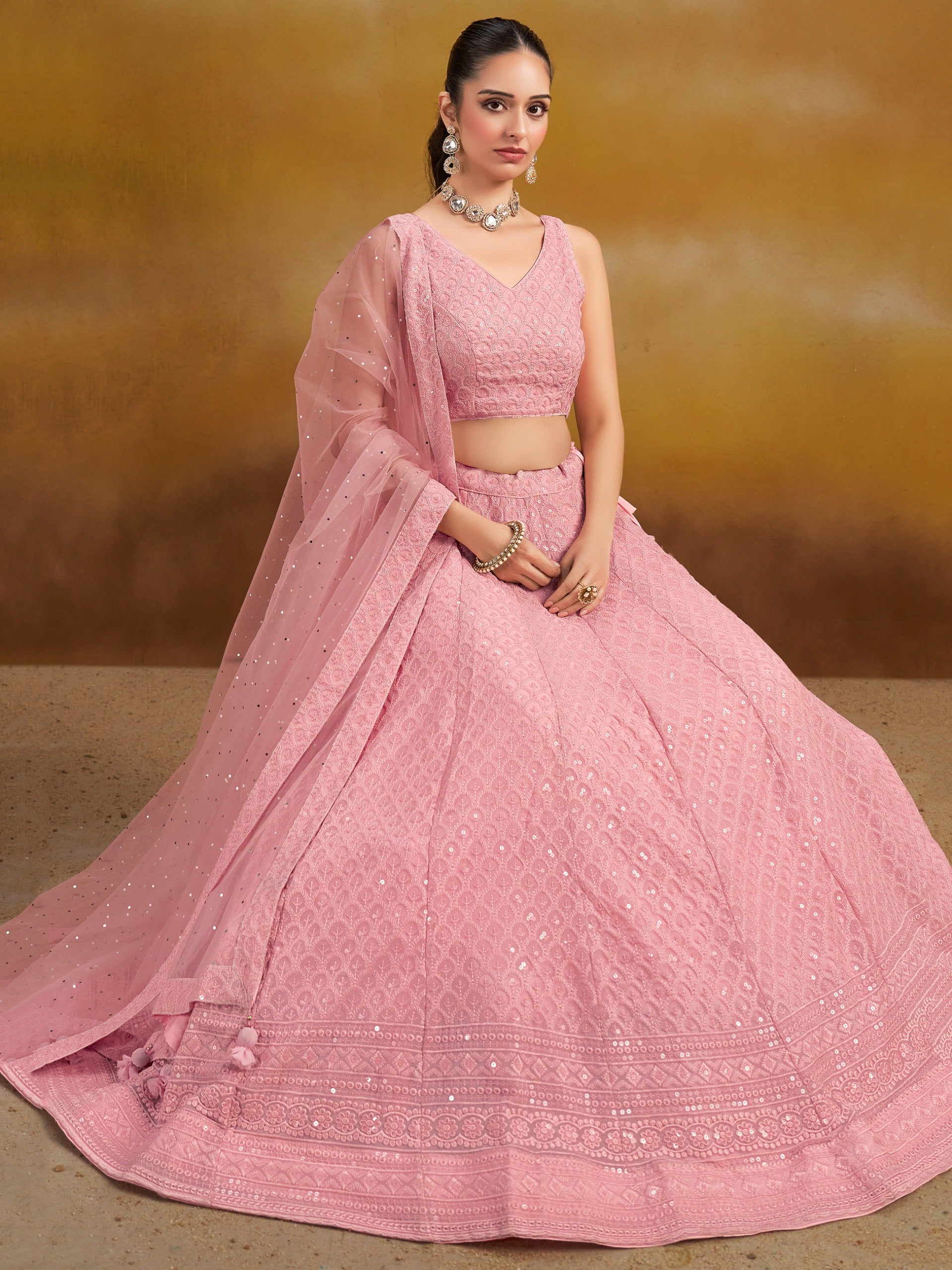 ROSE PINK GEORGETTE BRIDESMAID LEHENGA CHOLI