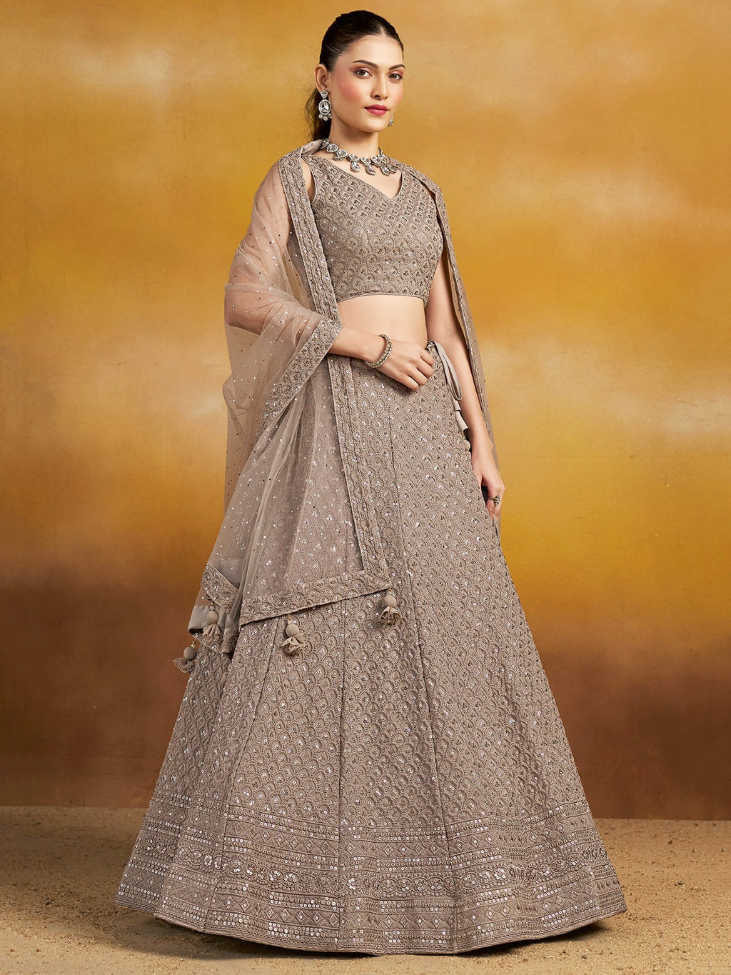 GREY GEORGETTE BRIDESMAID LEHENGA CHOLI