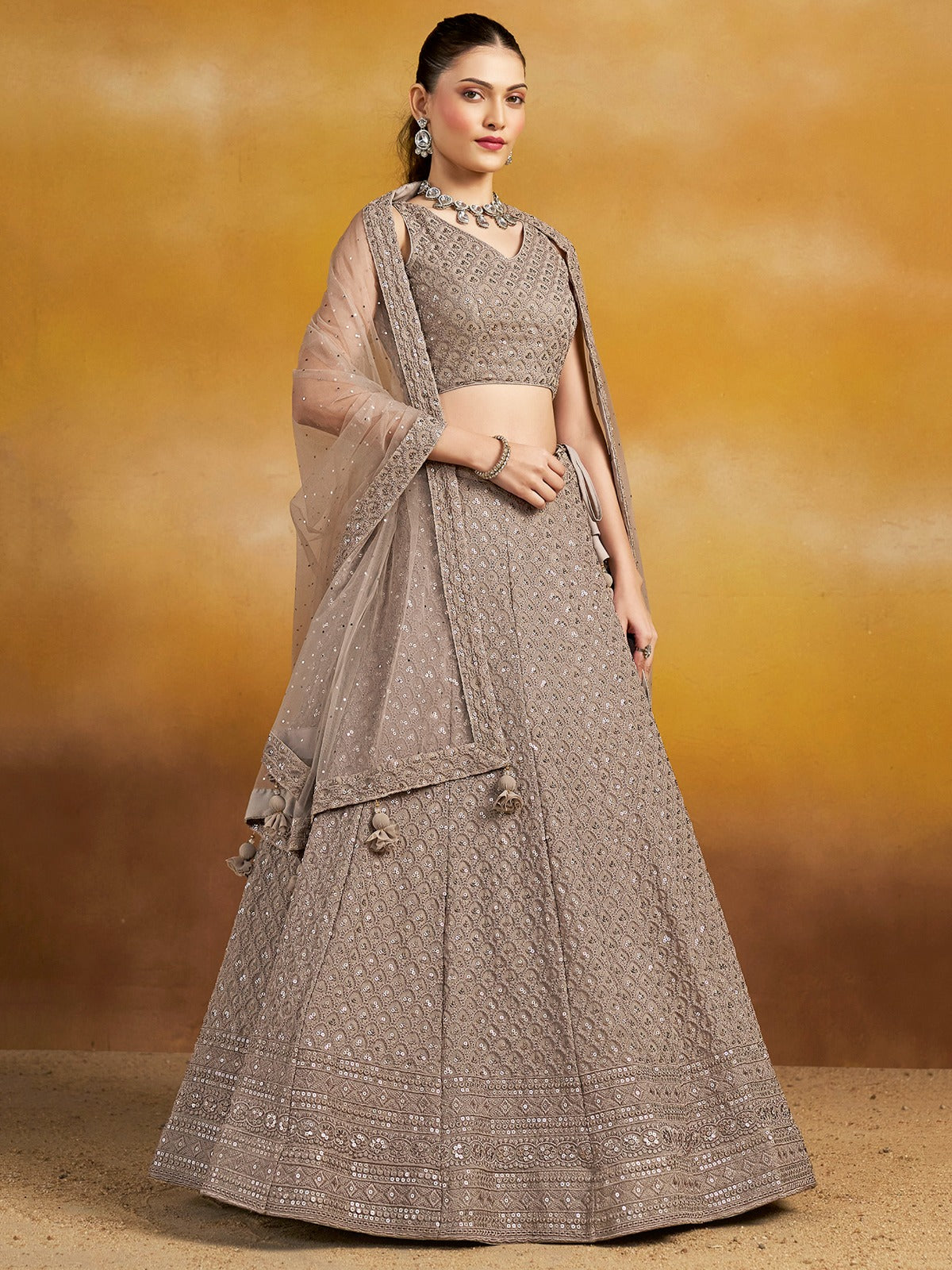 GREY GEORGETTE BRIDESMAID LEHENGA CHOLI