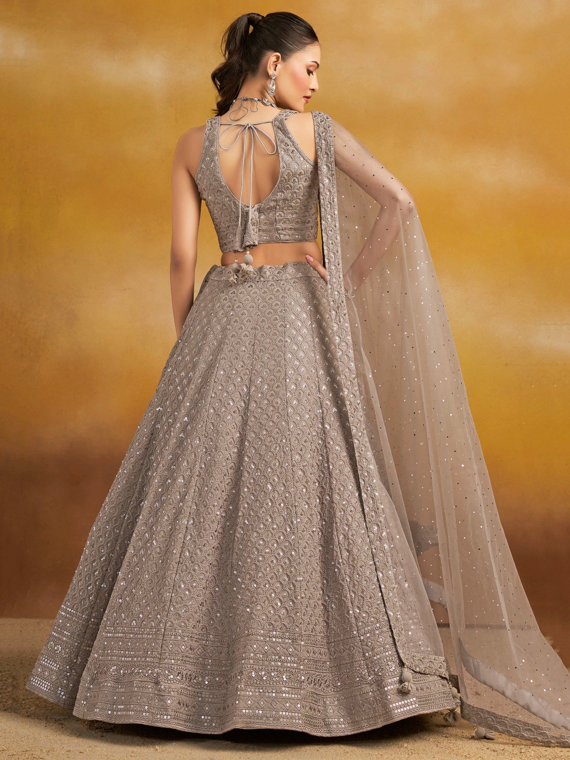 GREY GEORGETTE BRIDESMAID LEHENGA CHOLI