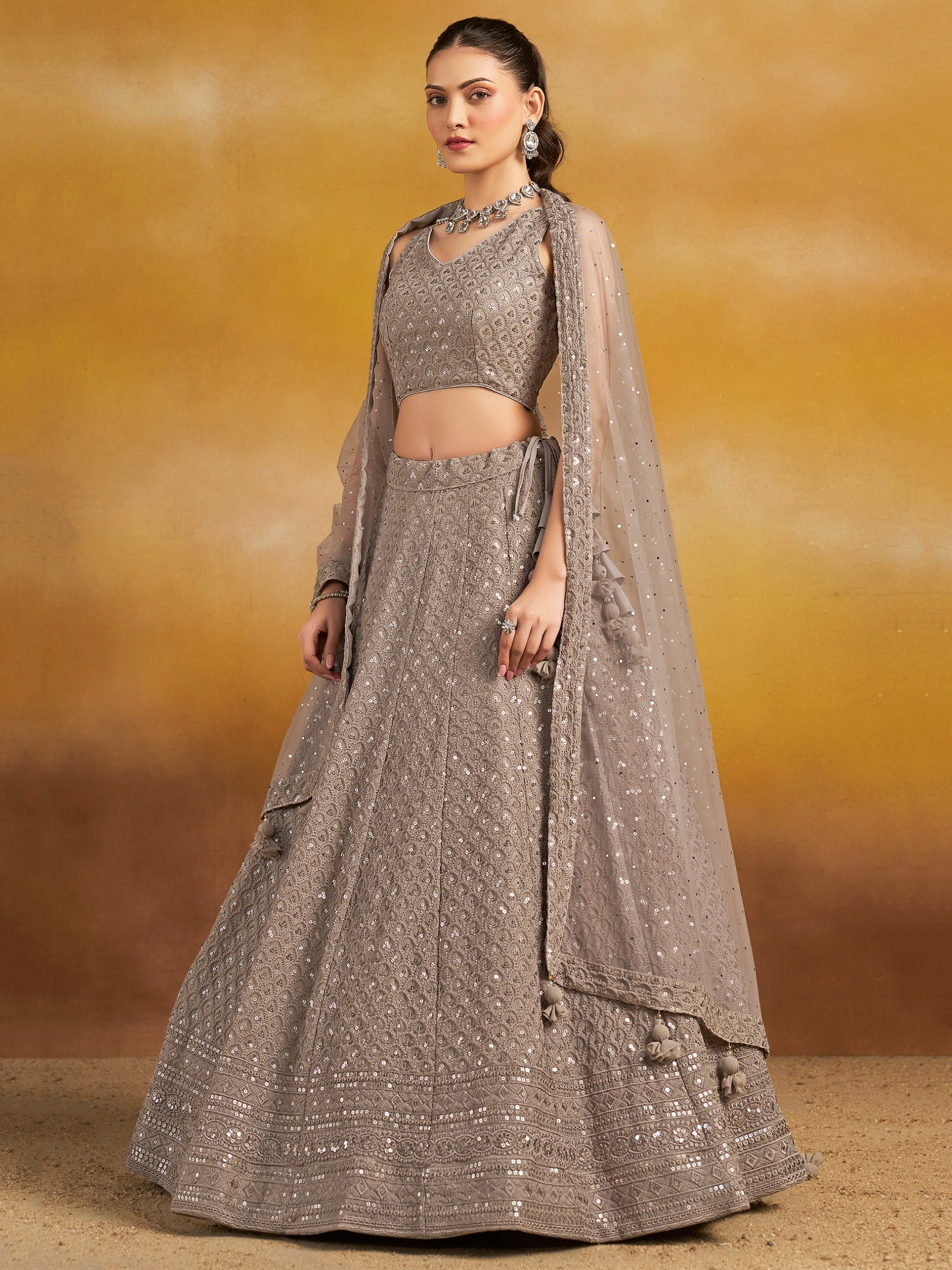 GREY GEORGETTE BRIDESMAID LEHENGA CHOLI