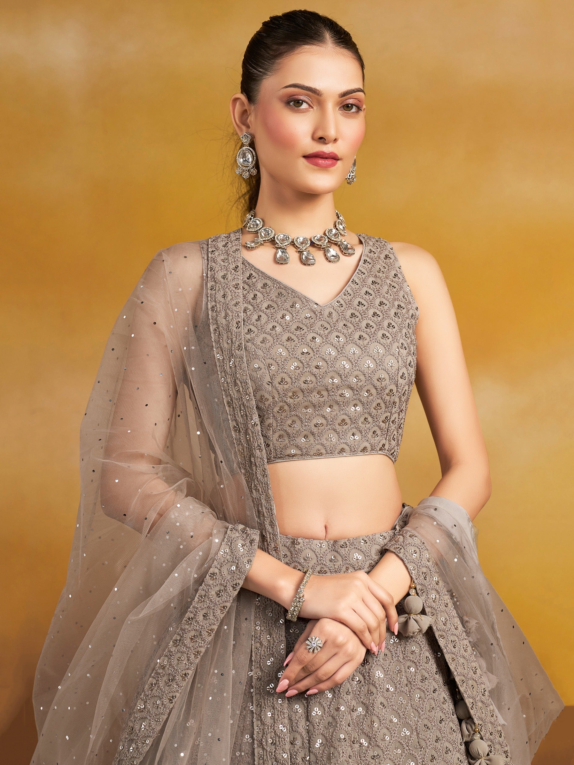 GREY GEORGETTE BRIDESMAID LEHENGA CHOLI