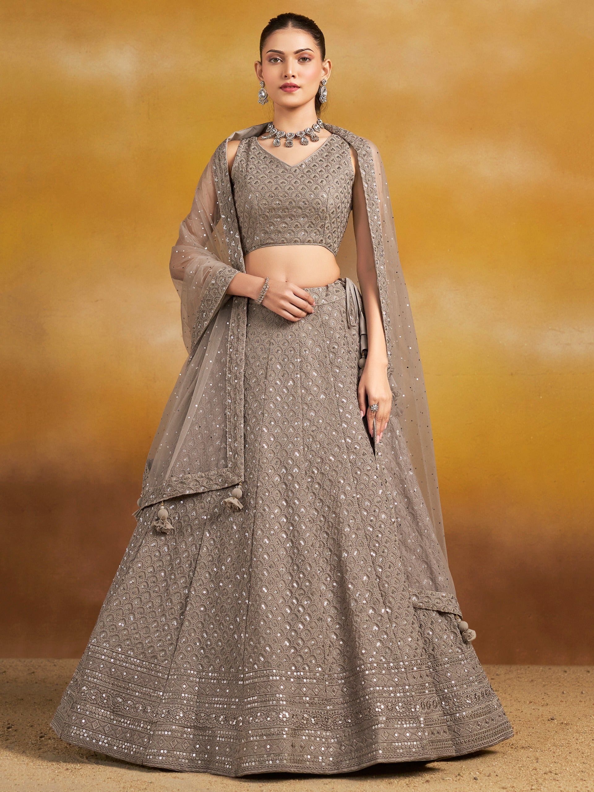 GREY GEORGETTE BRIDESMAID LEHENGA CHOLI