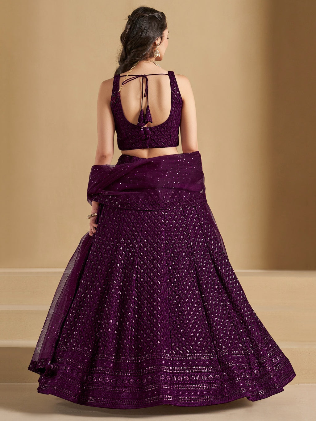WINE GEORGETTE BRIDESMAID LEHENGA CHOLI
