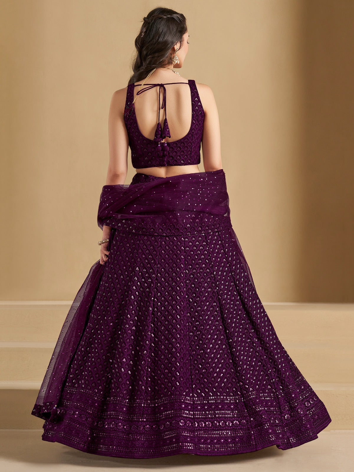 WINE GEORGETTE BRIDESMAID LEHENGA CHOLI