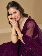 WINE GEORGETTE BRIDESMAID LEHENGA CHOLI