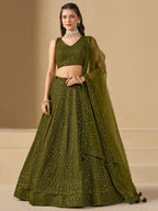 MEHENDI GREEN GEORGETTE BRIDESMAID LEHENGA CHOLI