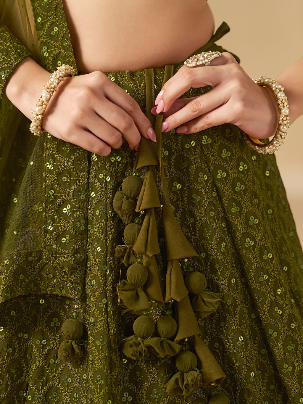 MEHENDI GREEN GEORGETTE BRIDESMAID LEHENGA CHOLI