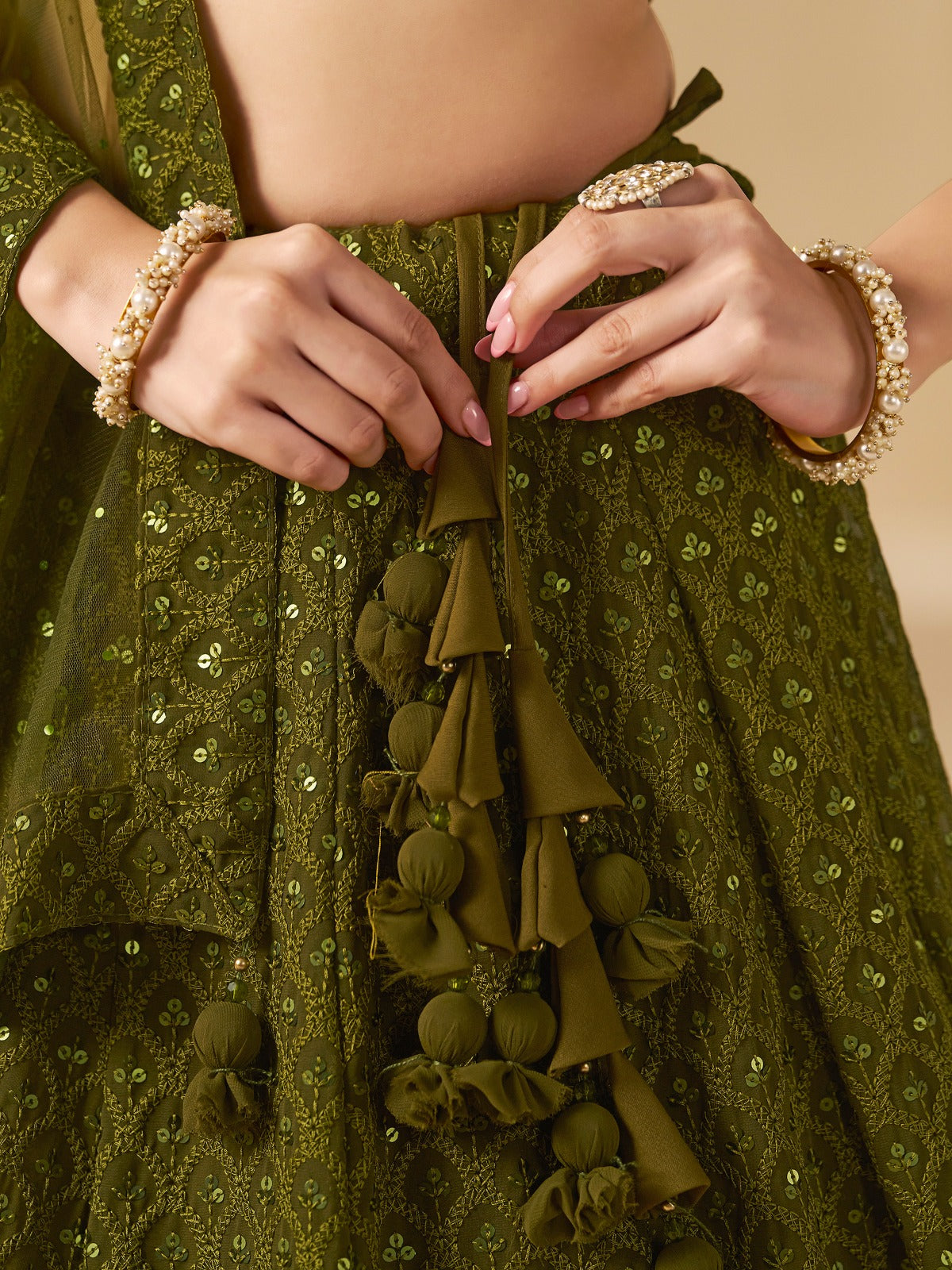 MEHENDI GREEN GEORGETTE BRIDESMAID LEHENGA CHOLI