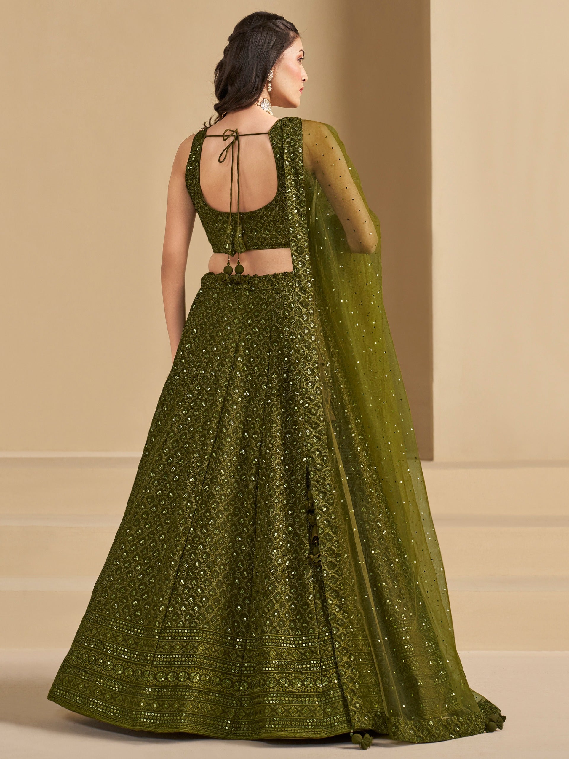 MEHENDI GREEN GEORGETTE BRIDESMAID LEHENGA CHOLI
