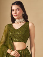 MEHENDI GREEN GEORGETTE BRIDESMAID LEHENGA CHOLI