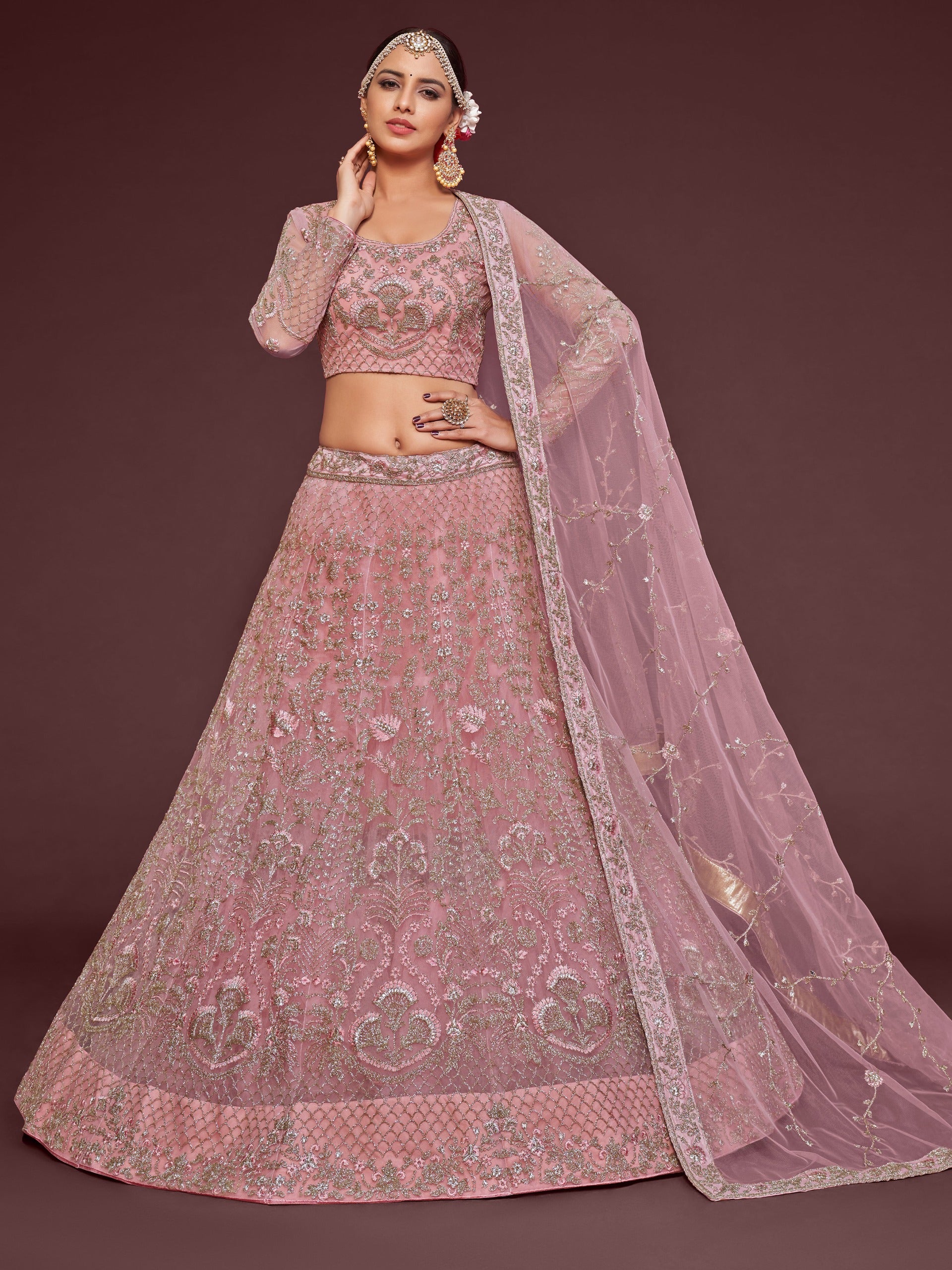 PEARL PINK SOFT NET LEHENGA CHOLI