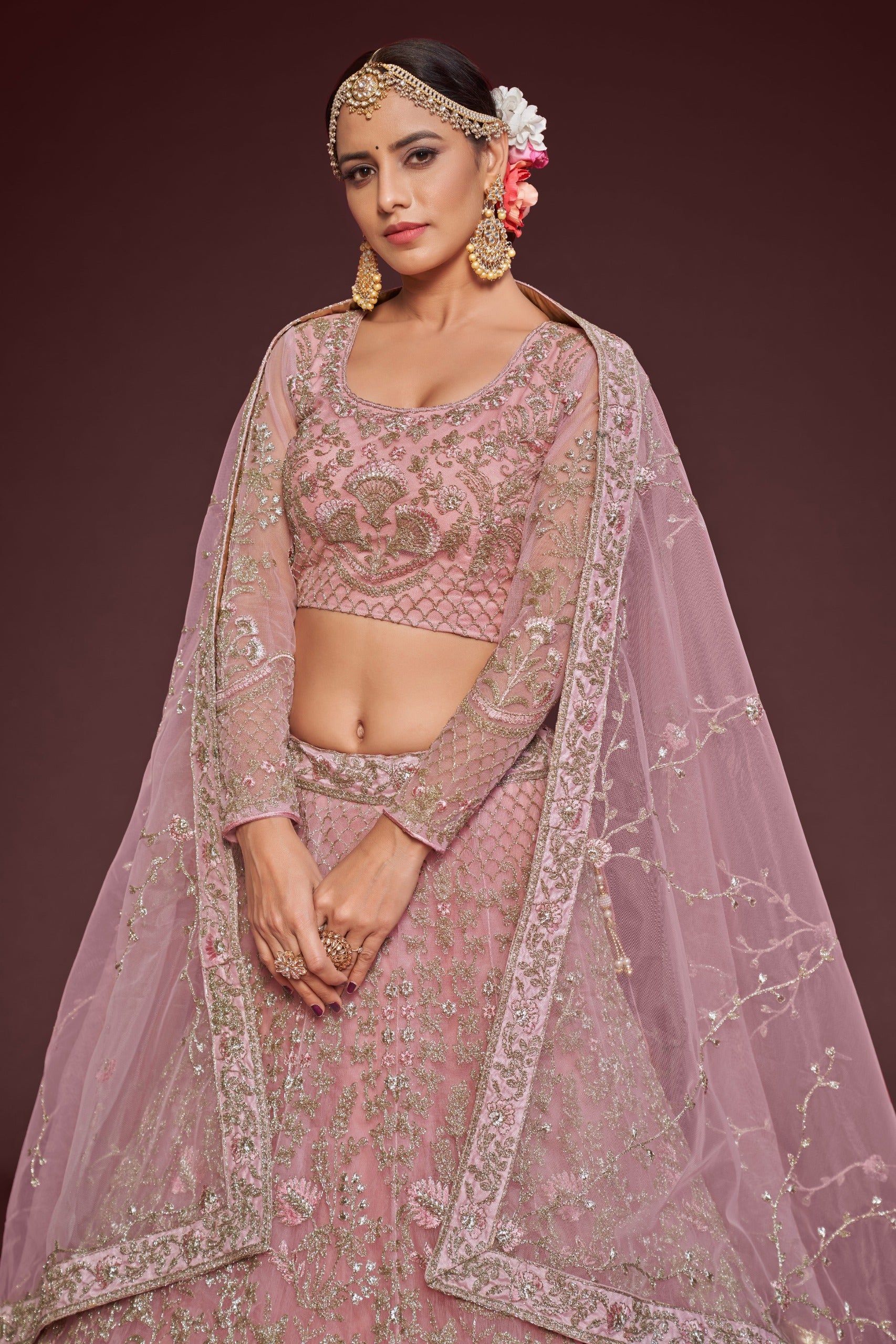 PEARL PINK SOFT NET LEHENGA CHOLI