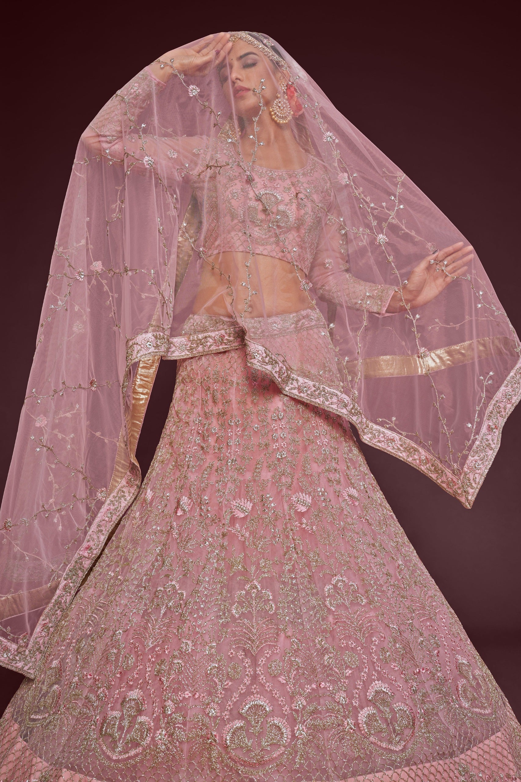 PEARL PINK SOFT NET LEHENGA CHOLI
