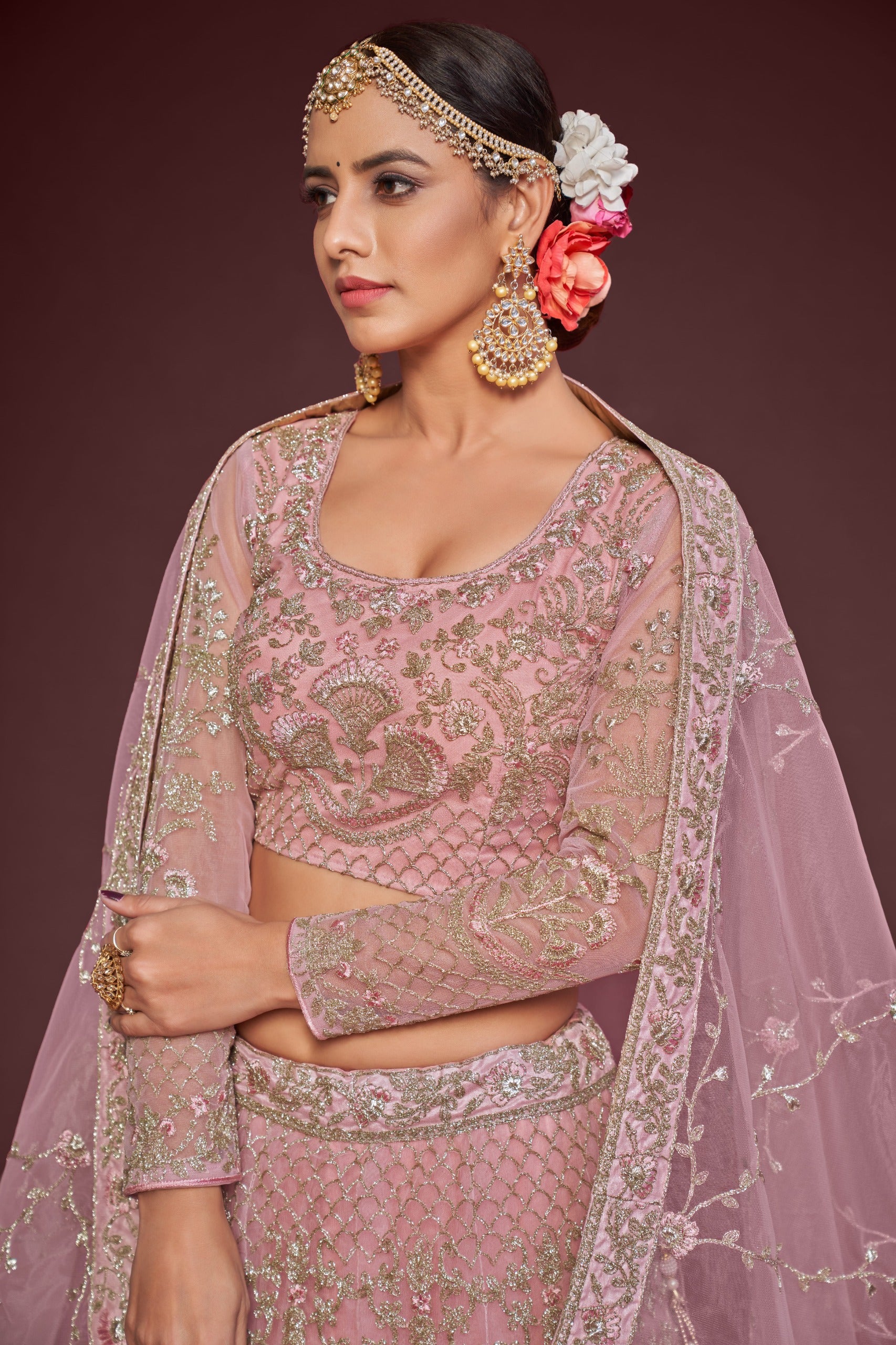 PEARL PINK SOFT NET LEHENGA CHOLI