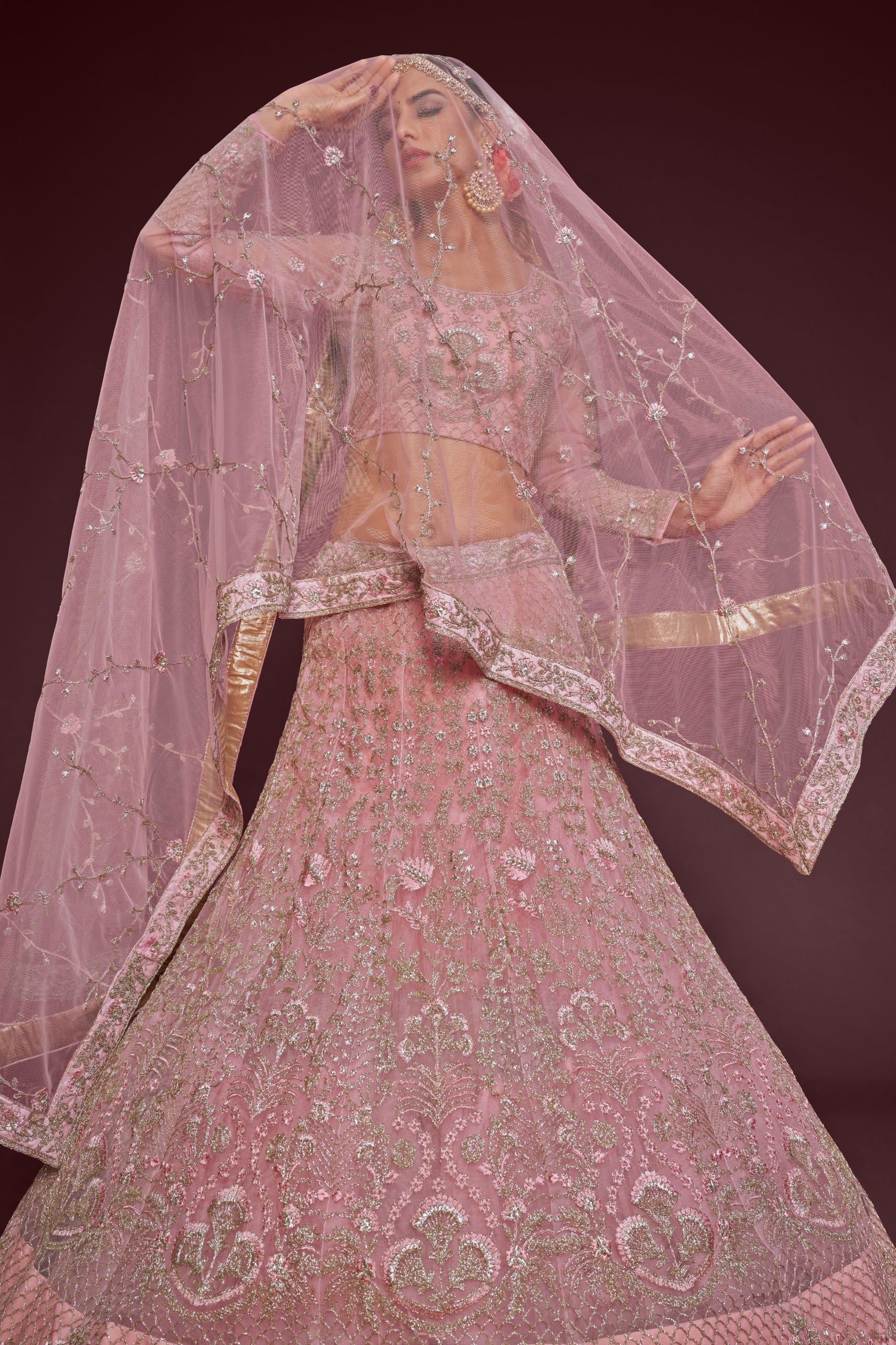 PEARL PINK SOFT NET LEHENGA CHOLI