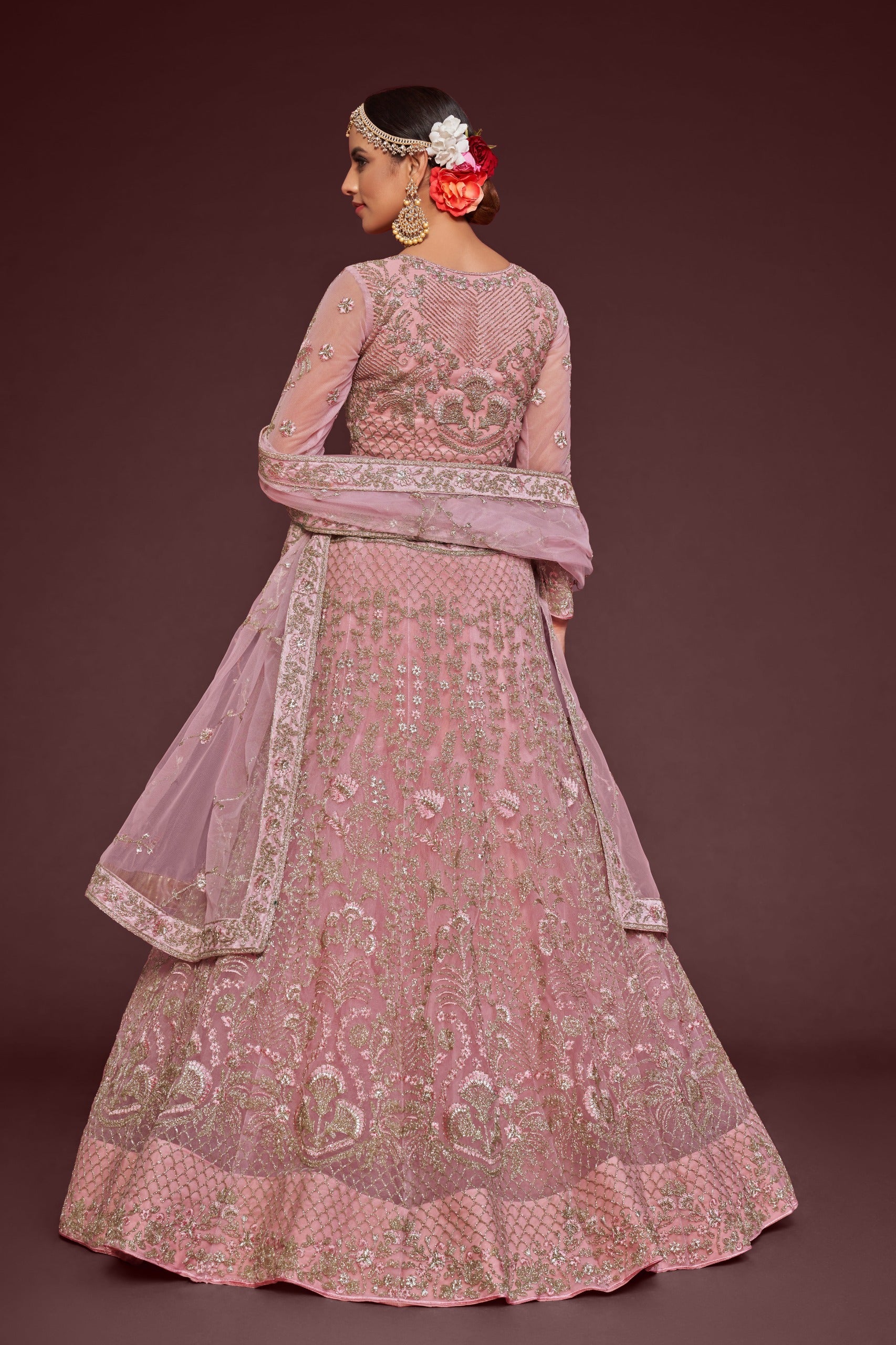 PEARL PINK SOFT NET LEHENGA CHOLI