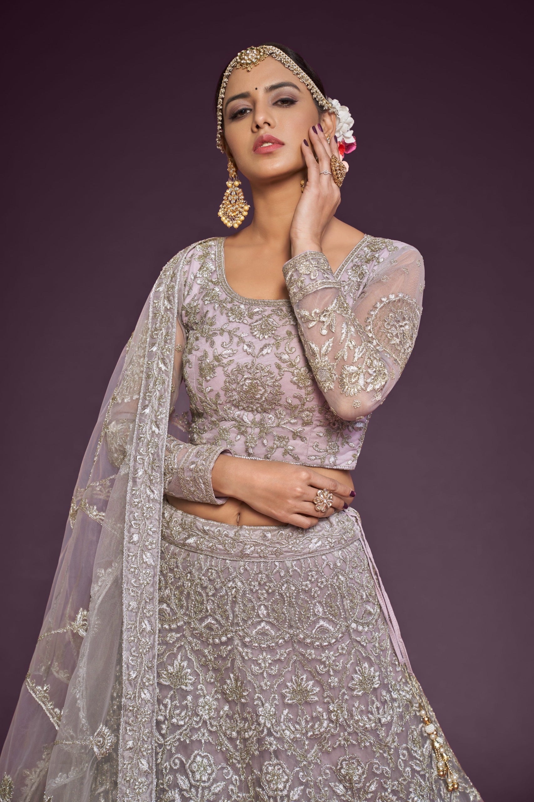 LILAC SOFT NET LEHENGA CHOLI