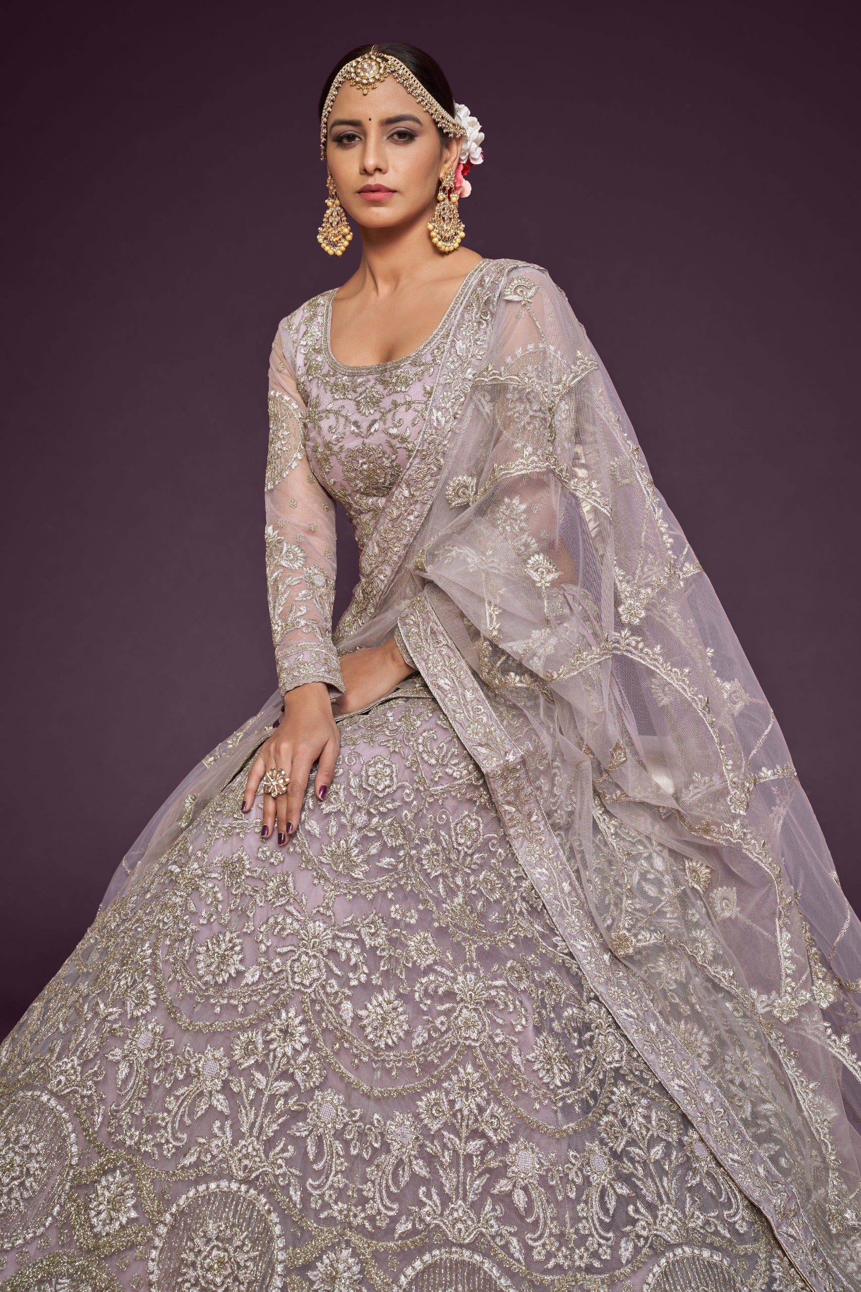 LILAC SOFT NET LEHENGA CHOLI