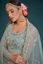 AQUA BLUE SOFT NET LEHENGA CHOLI